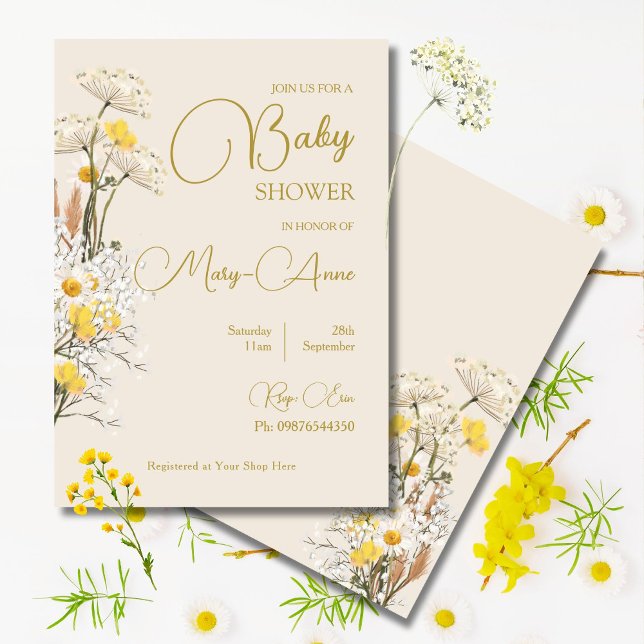 Invitación de Baby Shower Flor de Campo Acuarela  (Subido por el creador)