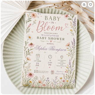 Invitación de Baby Shower Flor Silvestre Baby en F