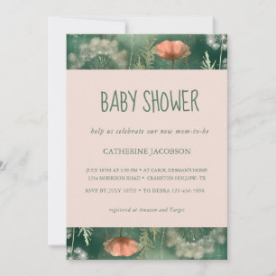 Invitación de Baby Shower Flora Green & Coral