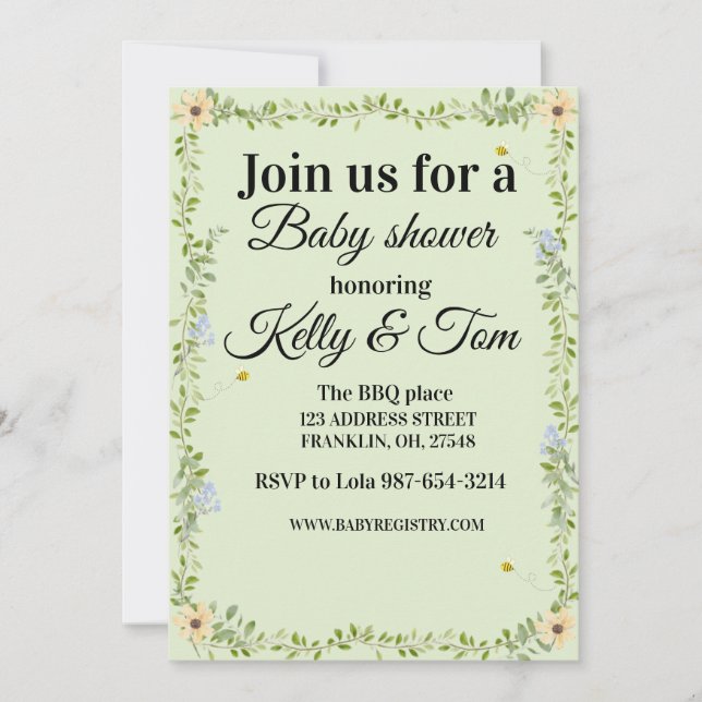 invitación de baby shower floral (Anverso)