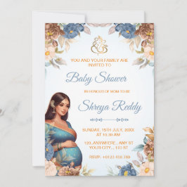 Invitación de Baby Shower Floral Acuarela Azul Ind