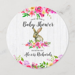 Invitación de Baby Shower Floral Acuarela de Conej