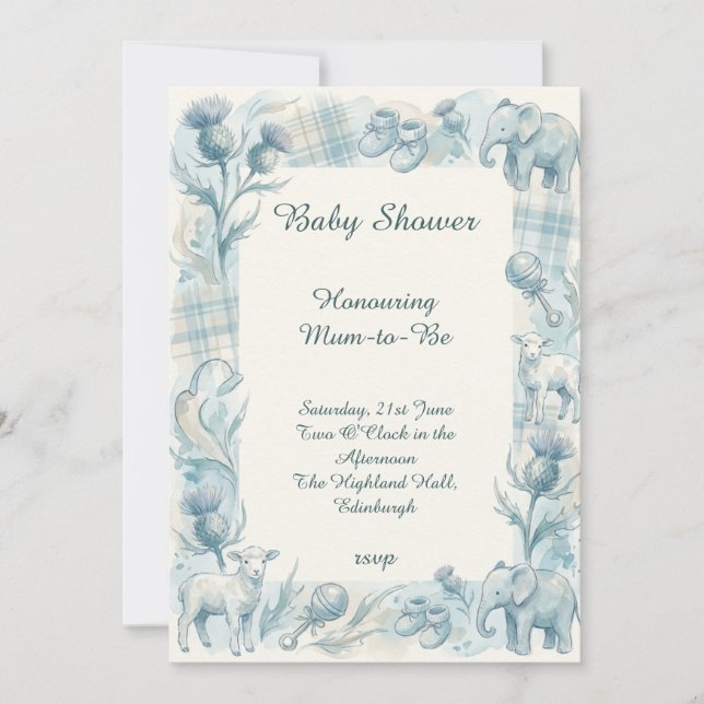 Invitación de Baby Shower Floral Azul (Anverso)