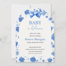 Invitación de Baby Shower Floral Azul Baby in Bloo
