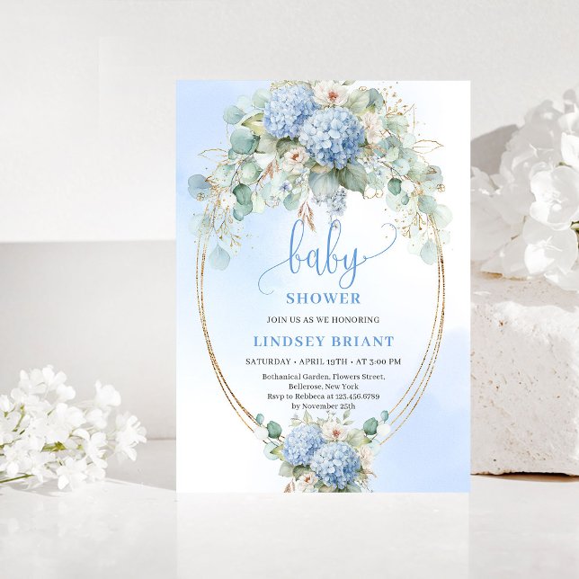 Invitación de baby shower floral azul botánico dul (Sweet Botanical Blue Floral Baby Shower Invitation)