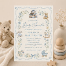 Invitación de baby shower floral azul de guardería