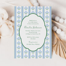 Invitación de baby shower floral azul elegante