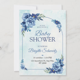 Invitación de baby shower floral azul elegante