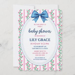Invitación de baby shower floral azul y rosa