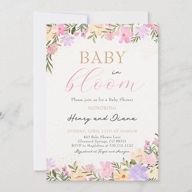 Invitación de Baby Shower Floral Baby In Bloom (Anverso)