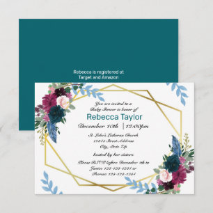 Invitación de Baby Shower Floral Blooms Mod Teal -