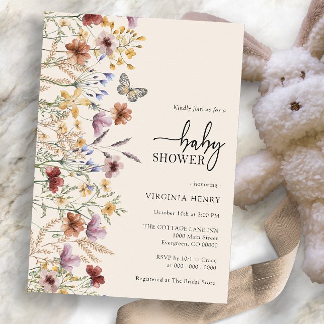 Invitación de Baby Shower Floral Boho (Wildflower Floral Boho Baby Shower Invitation by Painted Paperie
)