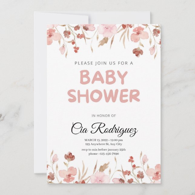 Invitación de Baby Shower Floral Boho Flor de Camp (Anverso)