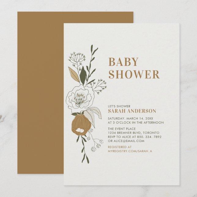 Invitación de Baby Shower Floral Boho Otoño (Anverso / Reverso)