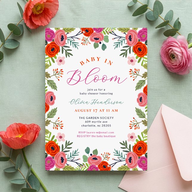 Invitación de Baby Shower Floral Brillante 'Bebé e (Subido por el creador)