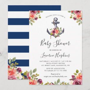 Invitación de Baby Shower Floral con Ancla Náutica