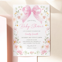 Invitación de Baby Shower Floral con Lazo Rosa