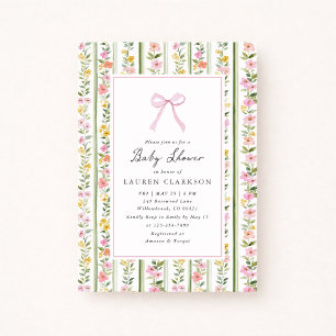 Invitación de baby shower floral con lazo rosa Cot