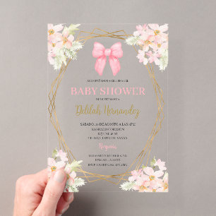 invitación de baby shower floral con rubor rosa es