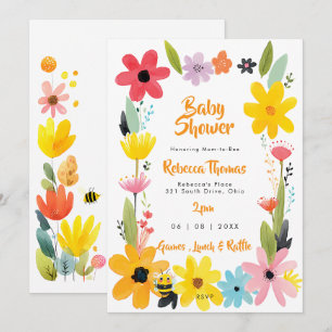 invitación de baby shower floral de abejas y flore
