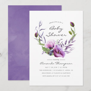Invitación de Baby Shower Floral de Amapola Violet
