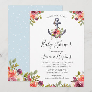 Invitación de Baby Shower Floral de Ancla Náutica