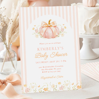 Invitación de Baby Shower Floral de Calabaza Rosa