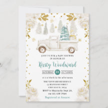 Invitación de Baby Shower Floral de Camioneta Blan