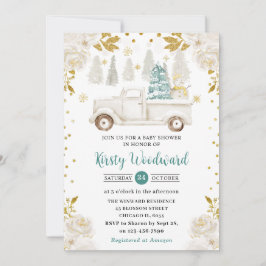 Invitación de Baby Shower Floral de Camioneta Blan