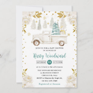 Invitación de Baby Shower Floral de Camioneta Blan