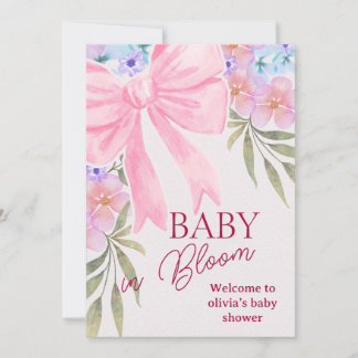 Invitación de Baby Shower Floral de Cinta Rosa Bab