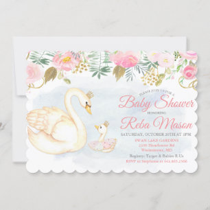 Invitación de baby shower floral de cisne