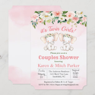 Invitación de Baby Shower Floral de Elefante GEMEL