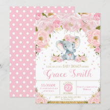Invitación de Baby Shower Floral de Elefante para