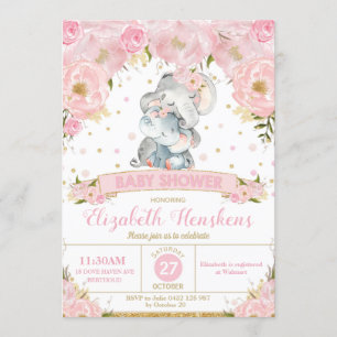 Invitación de Baby Shower Floral de Elefante para 