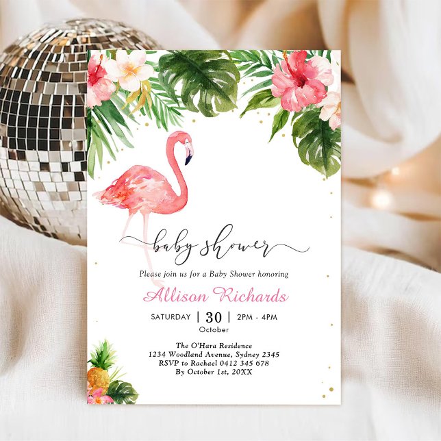 Invitación de Baby Shower Floral de Flamenco (Subido por el creador)