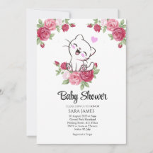 Invitación de Baby Shower Floral de Gato Adorable
