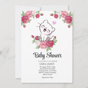 Invitación de Baby Shower Floral de Gato Adorable