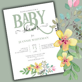 Invitación de baby shower floral de género neutro