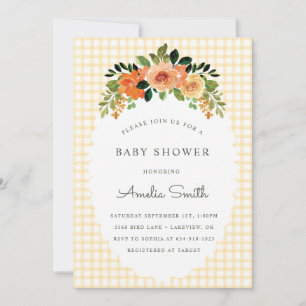 Invitación de baby shower floral de gingham 016 Ma