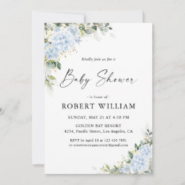 Invitación de Baby Shower Floral de Hortensia Azul