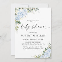 Invitación de Baby Shower Floral de Hortensia Azul