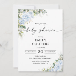 Invitación de Baby Shower Floral de Hortensia Azul