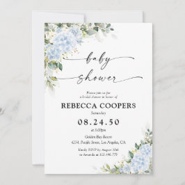Invitación de Baby Shower Floral de Hortensia Azul