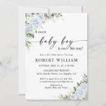 Invitación de Baby Shower Floral de Hortensia Azul