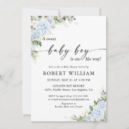 Invitación de Baby Shower Floral de Hortensia Azul