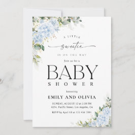 Invitación de Baby Shower Floral de Hortensia Azul
