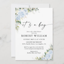 Invitación de Baby Shower Floral de Hortensia Azul