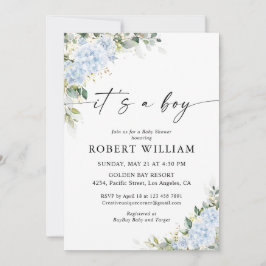 Invitación de Baby Shower Floral de Hortensia Azul
