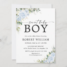 Invitación de Baby Shower Floral de Hortensia Azul
